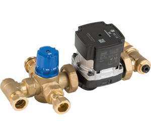 Distribution group with thermostatic regulation